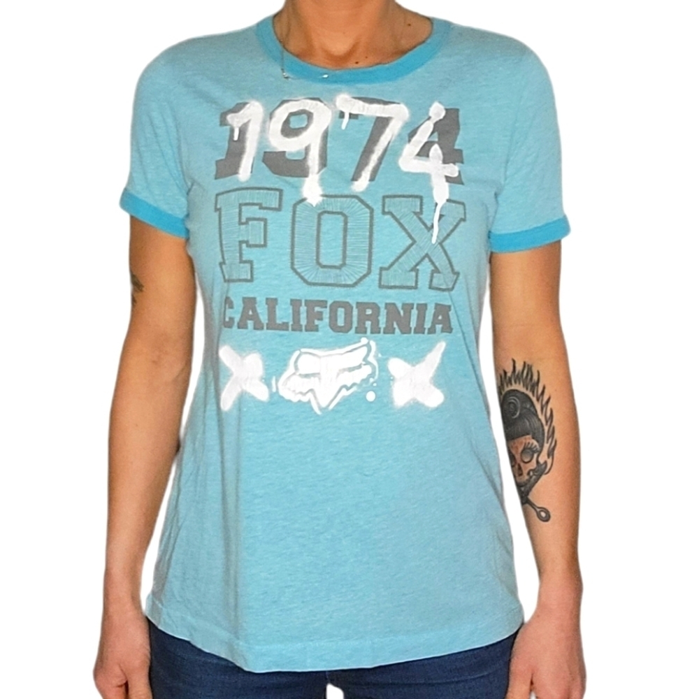 Fox Screen Print Tee Size Large Blue